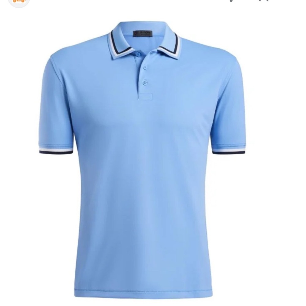 G/FORE Mens Performance Golf Polo Shirt Light‎ Blue Tipped Collar Size L